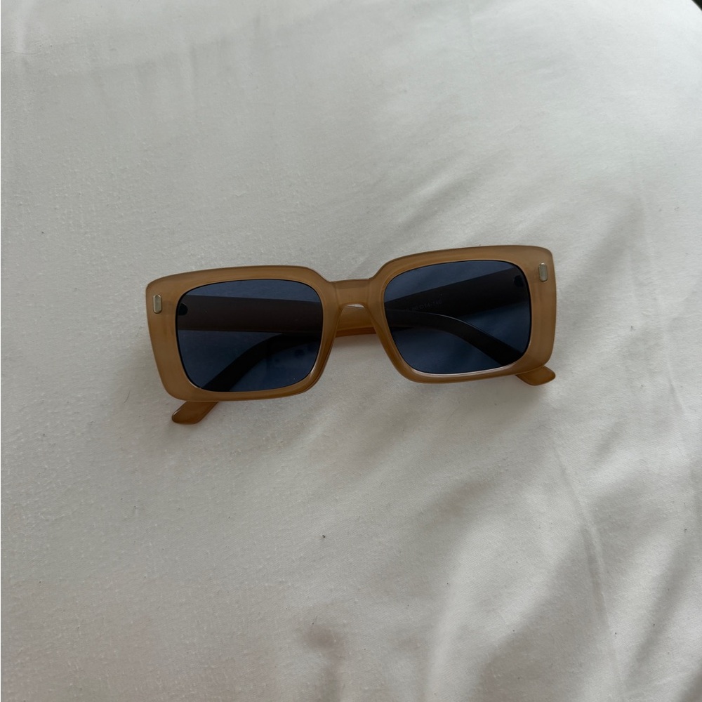 Nude Square Sunglasses with Blue Lenses